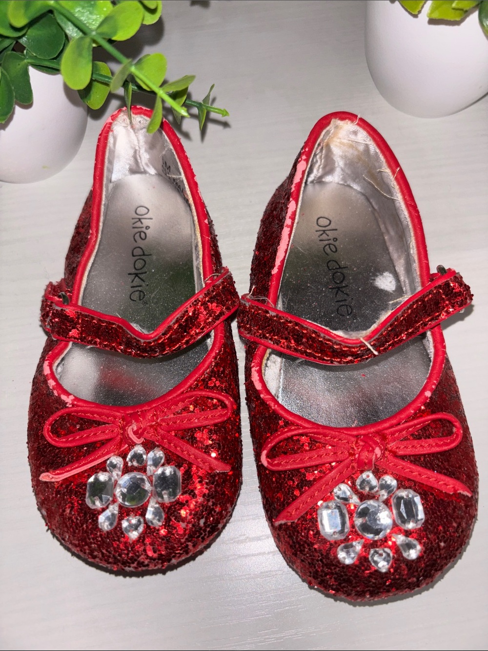 Okie dokie toddler red sparkle slip on
